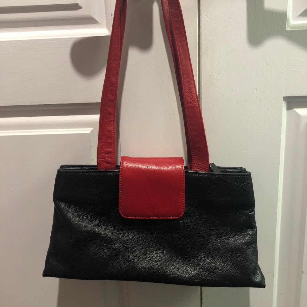 Vintage Buttery Soft Leather Red and Black Handbag